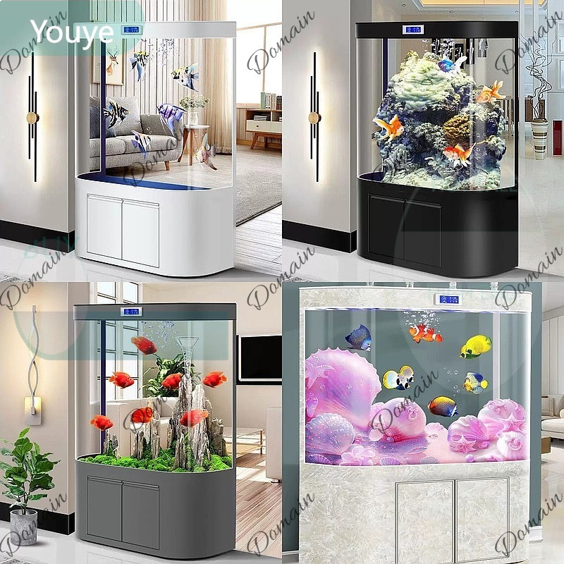 Aquarium Fish Low Maintenance - ตู้ปลาขนาดใหญ่ ZL สำหรับห้องนั่งเล่น แบบตั้งพื้น พร้อมระบบกรองด้านล่าง กระจกโค้ง