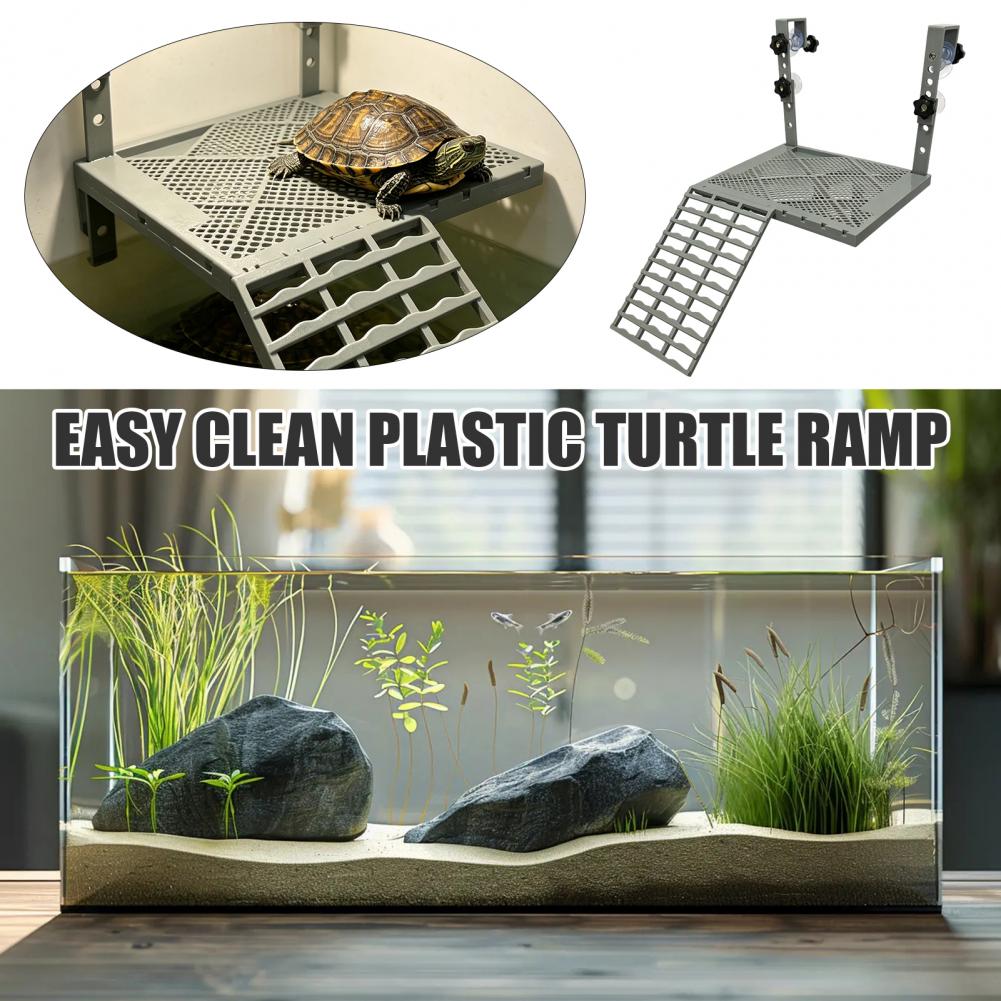 Aquarium Fish Gallery - แท่นพักผ่อนสำหรับเต่าแบบแขวนติดตู้ปลา พร้อมถ้วยดูดสุญญากาศ ทางลาดกันลื่นในตัวสำหรับตู้ปลา