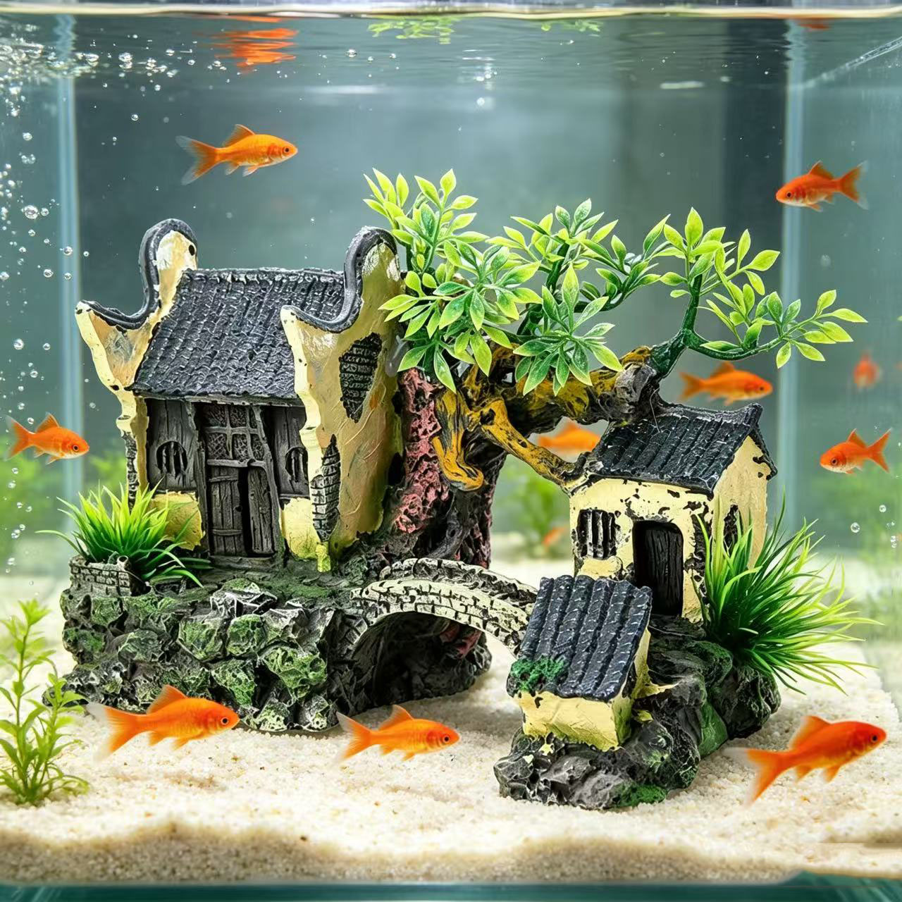 Aquarium Fish Bridge - ของตกแต่งตู้ปลา ภูมิทัศน์จำลอง บ้านปลา สะพานใต้น้ำ ของตกแต่ง ถ้ำพักผ่อน