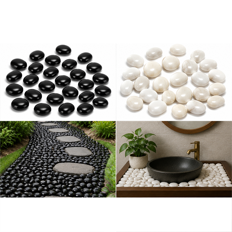 หินแม่น้ำขัดเงาสีขาวและดำ 200g - Aquarium Decoration Rock บทวิจารณ์และราคา
